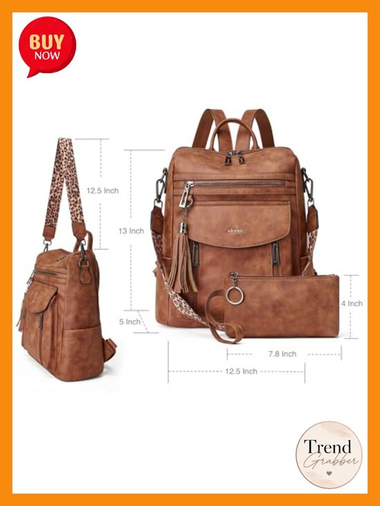 Faux Leather Convertible Backpack Purse for Women with Wristlet main image 5